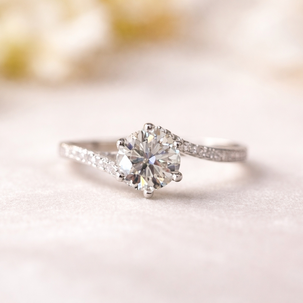 1.0 Ct Moissanite Solitaire Ring – 925 Sterling Silver – Size 6 – D Colo